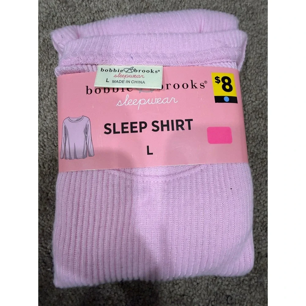Bobbie Brooks Sleep Shirt Pink Ribbed Knit Long Sleeve Cozy Core Large L NEW